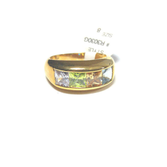Women's Gold Rainbow CZ Ring Multicolored Stones - Picture 4 of 8